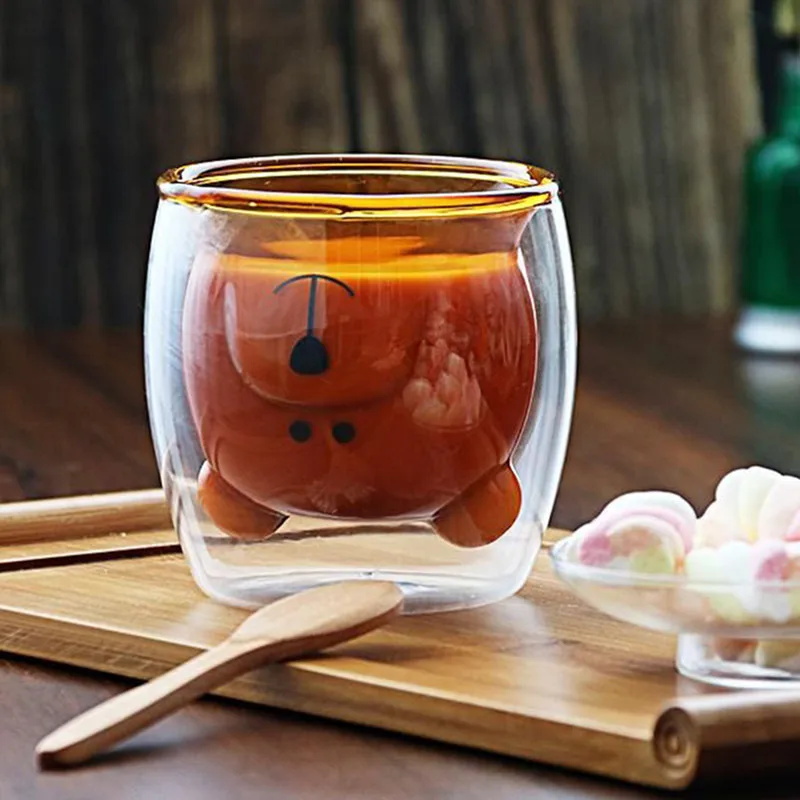 270 ml double coffee cup high borosilicate glass cold drink cup hot drink cup cute bear