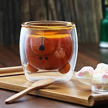 

270 ml double coffee cup high borosilicate glass cold drink cup hot drink cup cute bear glassMilk glass, milk tea glass
