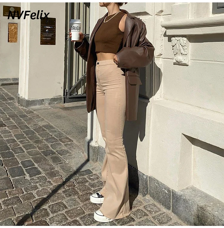 womens clothing Women Flare Jeans Pants Button Down Pants Zipper Stretch Jeggings Elastic Denim Cut Leggings Bootcut Casual Fashion Trousers New white jeans