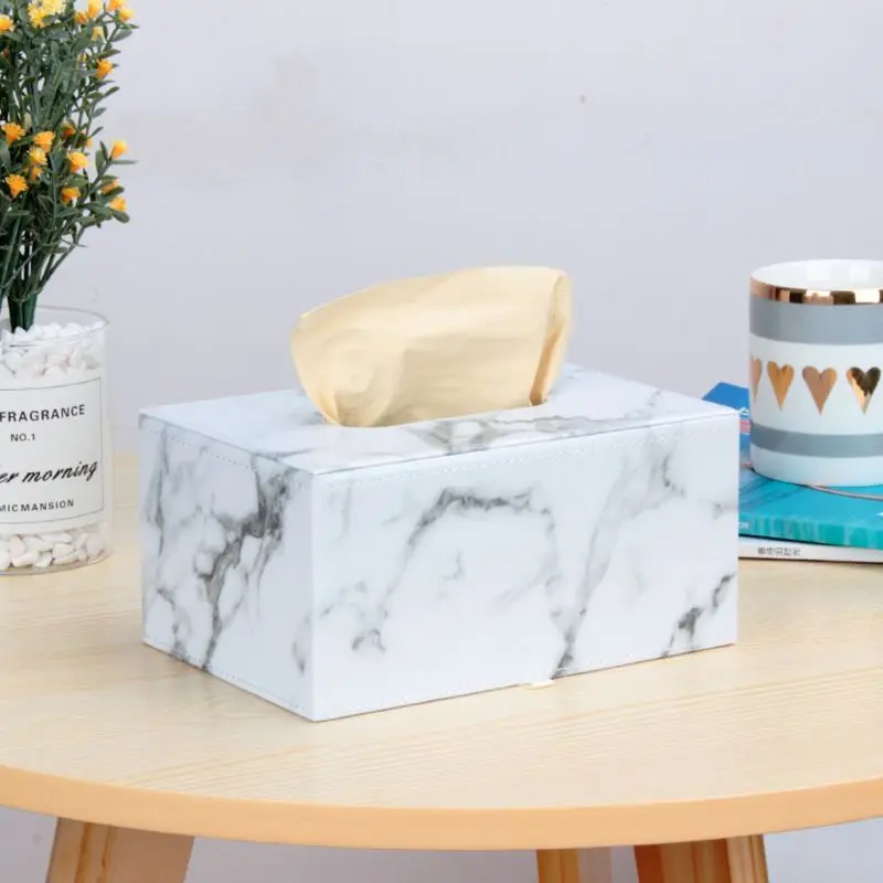 

Rectangular Marble PU Leather Facial Tissue Box Cover Napkin Holder Paper Towel Dispenser Container for Home Office Car Decor