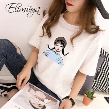 

Elimiiya Women Summer Vogue Print Girl Lady Casual T-shirt Tops Harajuku Streetwear Short Sleeve O-Neck Tops Tees Clothes