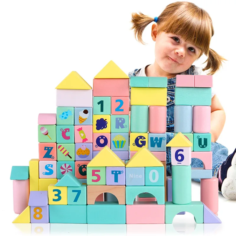 

Baby Building Blocks Toy 80 Wooden Environmentally Friendly Macaroon Color Young CHILDREN'S Early Childhood Educational Force He