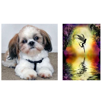 

5D Diy Diamond Cute Dog Painting Embroidery Cross Stitch & 5D Diy Diamond Painting Girl Scenery Full Drill