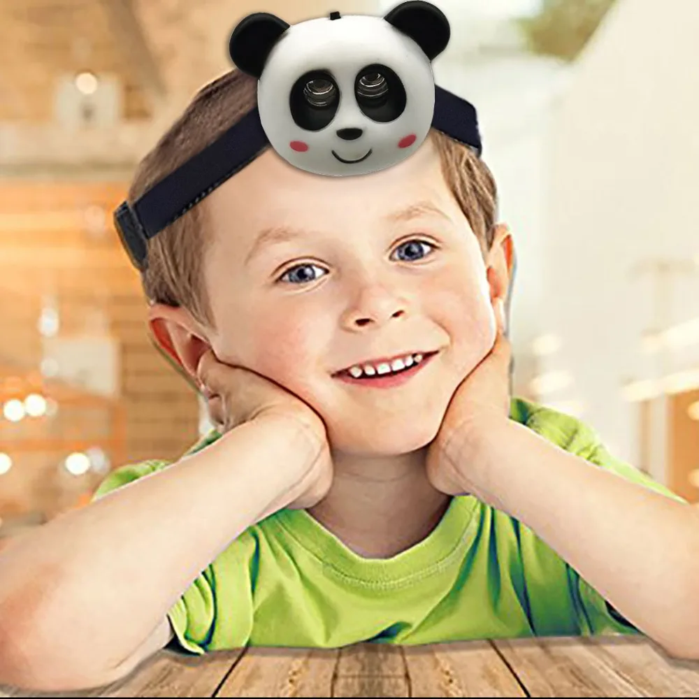 Cartoon panda headlight kid cartoon animal flash LED lighting USB charging waterproof headlights night safety riding lights 35A6 (2)
