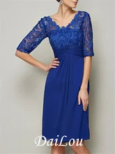 A-Line Mother of the Bride Dress Plus Size V Neck Knee Length Chiffon Half Sleeve with Lace Ruching 2021