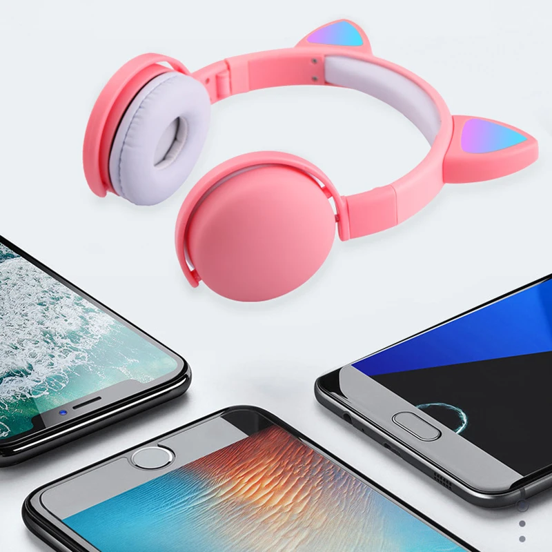 Bluetooth 5 0 Wireless Headphones with LED Light Portable Fold Headset 3 5mm Jack Music Stereo Headphone with Mic Kids Girl Gift