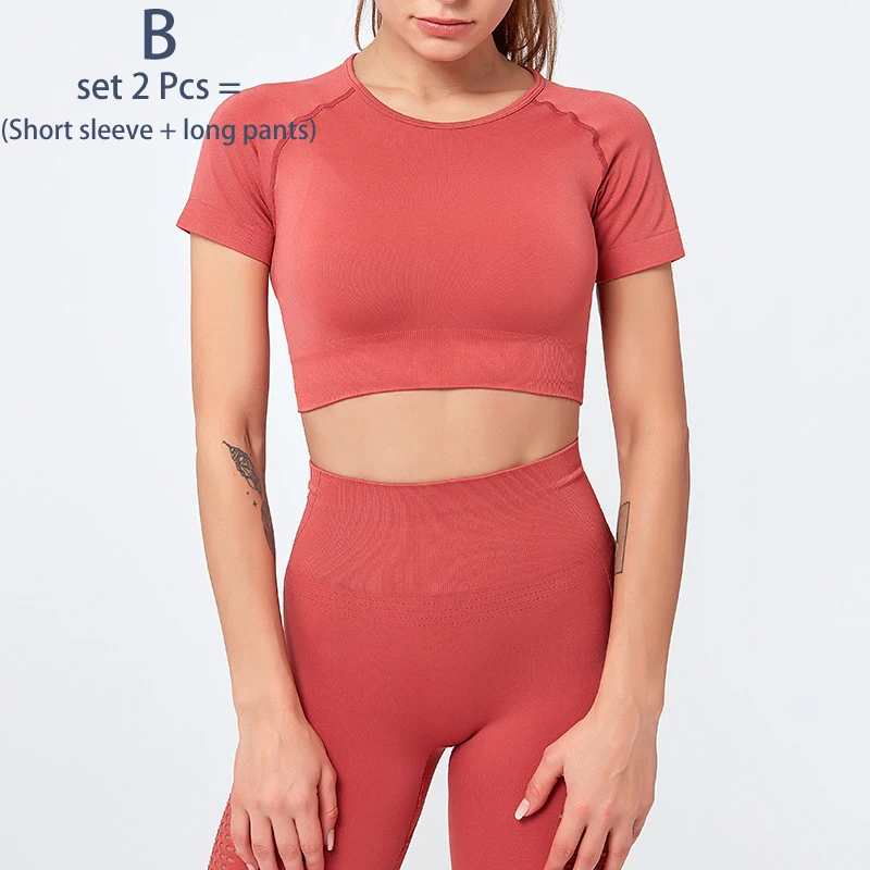B red Set 2 Pcs Комплект для йоги, женская одежда для фитнеса, выдолбленные облегающие брюки, женские леггинсы для спортзала, 2 предмета, спортивные костюмы, спортивный бюстгальтер, женская спортивная одежда - Цвет: B red Set 2 Pcs
