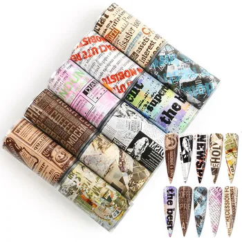 

10pcs/lot Newspaper Stickers On Nail Foils Transfer For Manicure Nail Art Stickers Decals Decoration DIY Nail Accessories