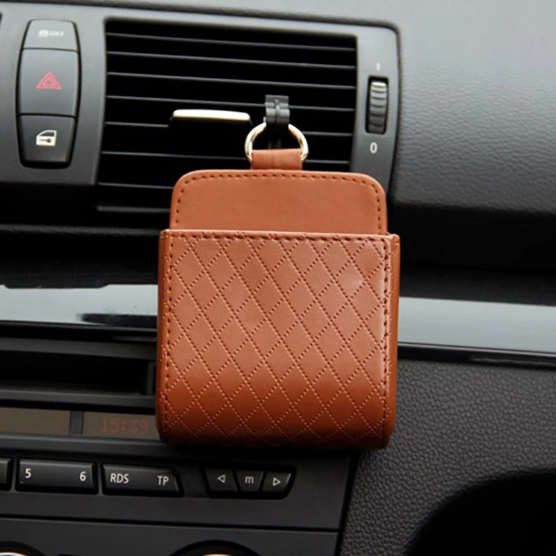 Car Storage Bag Air Vent Dashboard Tidy Hanging Leather Organizer Box car storage bag