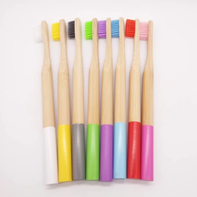 4pcs Rainbow Bamboo Toothbrush Round Bamboo Handle Black Bristle Adult Tandenborstel Wooden Handle Low carbon Toothbrush 8Colors
