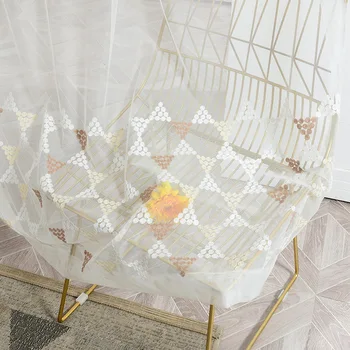 

Simple Geometric Embroidery Tulle Curtains For Kitchen Living Room Sheer Window Screens Balcony Volie Single PanelAG356#4