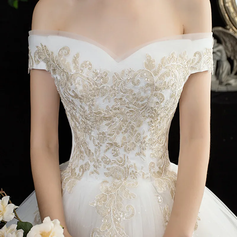 Горячая Распродажа, корейское кружевное платье с аппликацией, Vestidos De Novia, свадебное платье, модное Сексуальное Милое роскошное бальное платье с v-образным вырезом и открытыми плечами