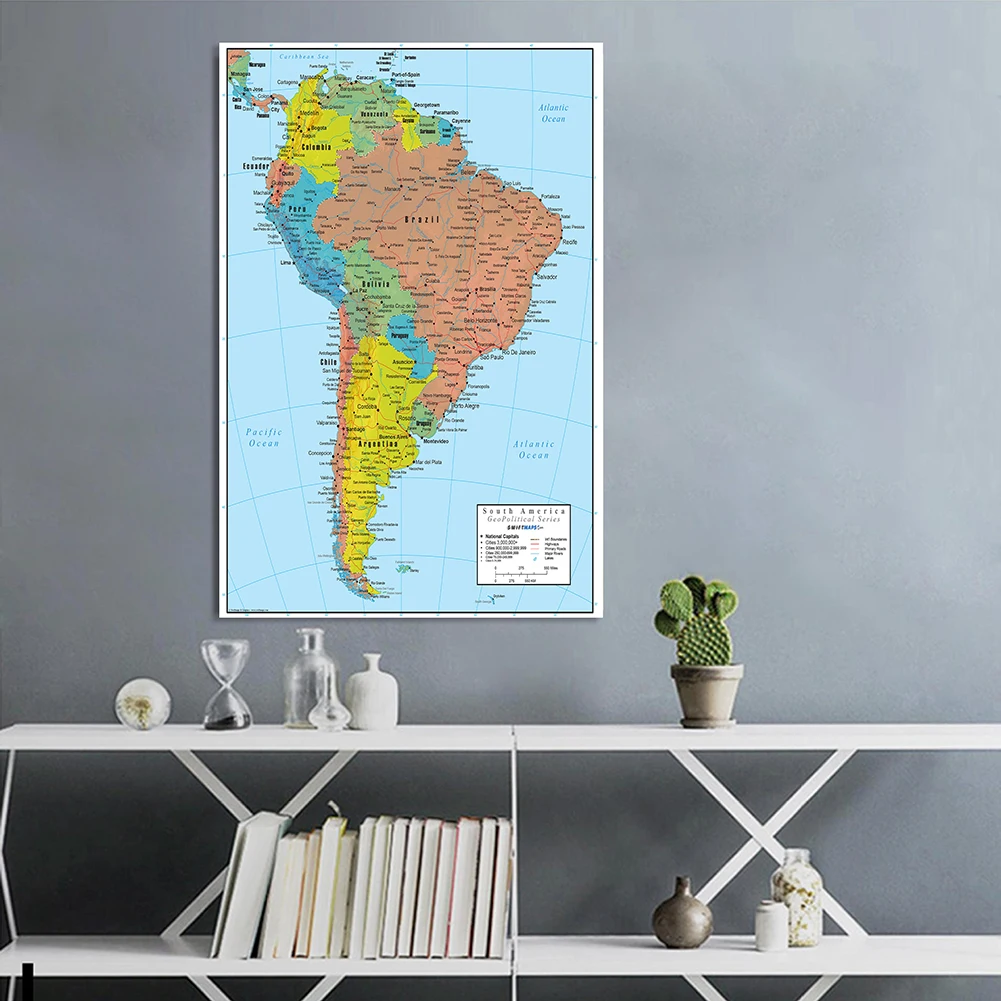 100*150cm South America Political Map Wall Art Poster Spray Canvas Painting Living Room Home Decor Children School Supplies