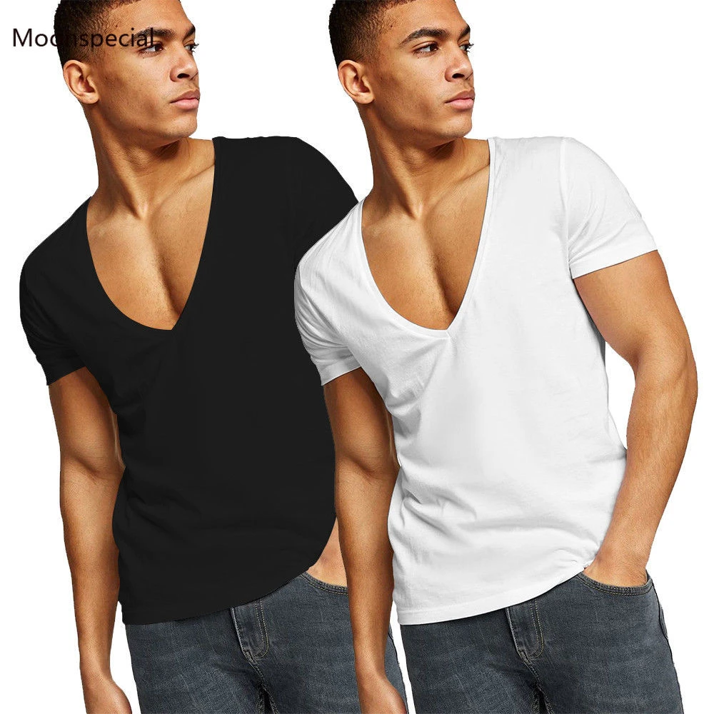 男性のセクシーなファッション無地デザイン Tシャツ V ネック筋肉フィットトップス Tシャツ Tシャツ Aliexpress