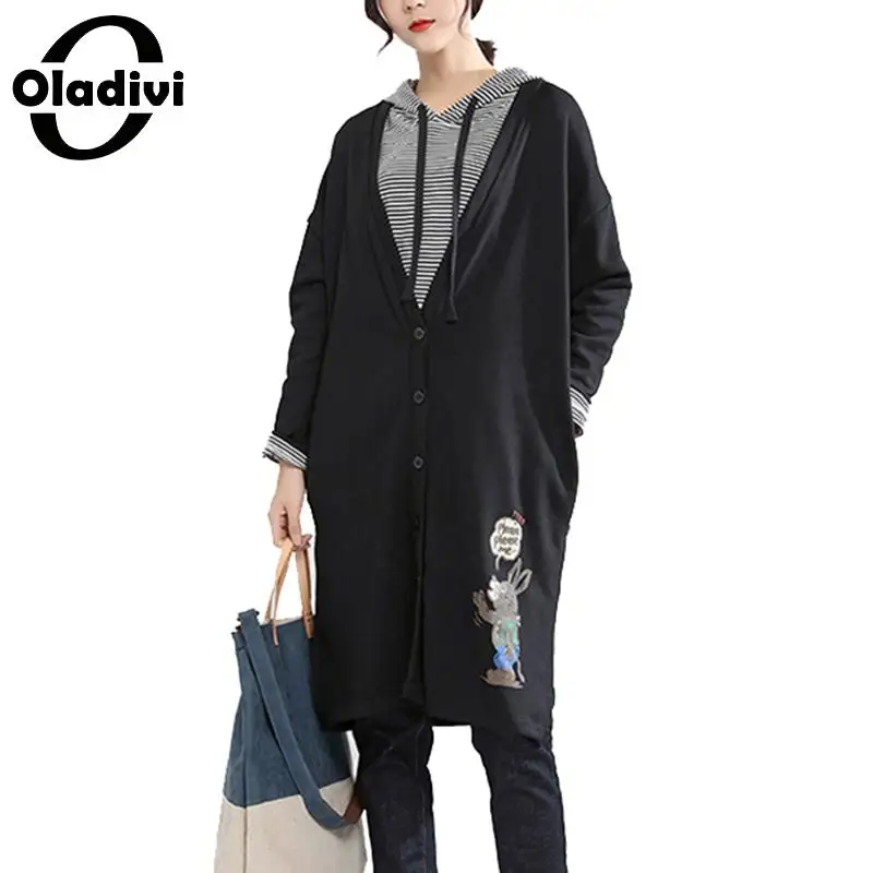 

Oladivi Plus Size Women Black Tracksuits Sweatshirts Fashion Lady Hoodies Female Casual Loose Long Top Tunic Female black 6XL XL