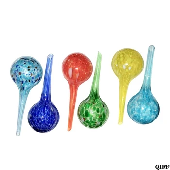 

Set of 6 Small Multicolored Glass Plant Watering Globes-Each Measures 6inch L x 2.5inch D