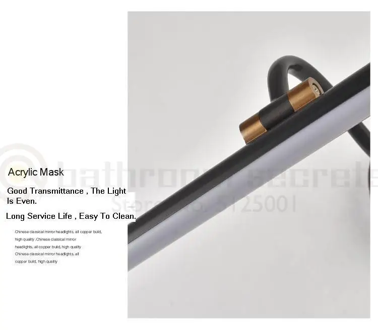 American Led All-bronze Mirror Headlamp Bathroom Antifogging, Punch-free Dressing, Simple Mirror Cabinet Toilet