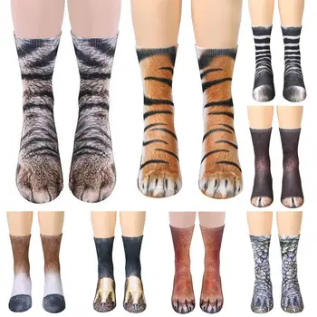 

2020 Fashion Unisex Adults Kids Animal Feet 3D Printed Breathable Middle Tube Socks Christmas gift cat claws socks bebek corap