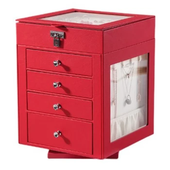 

360-Degree Rotating Makeup Organizer Box Multi-Function Cosmetic Storage Box PU Leather Home Storage Organizer