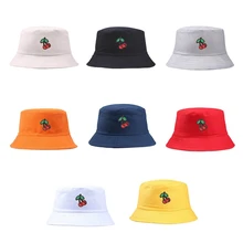 

Fisherman Hat Women New Cherry Embroidered Basin Bucket Cap Women Spring And Summer Outdoor Wild Casual Men Bucket Sun Hat