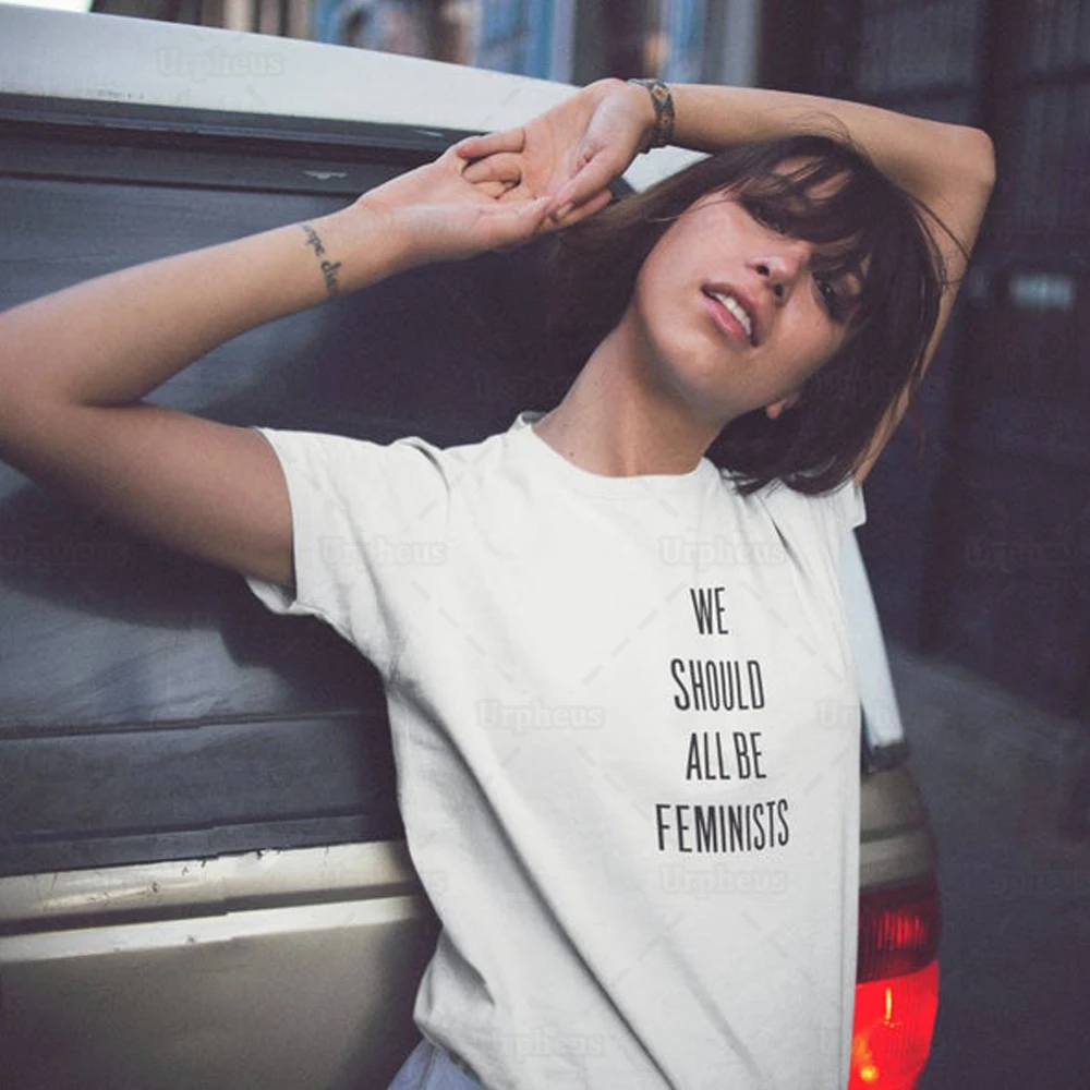 We Should All Be Feminists Shirt  Fashion Clothing Gift for Hert Feminism Top Girls Shirt 100% Cotton 2