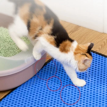 

Pet Cat Leather Litter Mat Floor Dual Layer Eva Pu Waterproof Cat Litter Trapping Non-slip Pet Litter Cat Mat Pad Cat Supplies