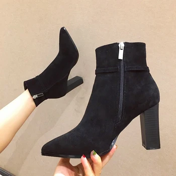 

Botte hiver femme Ankle boots High heel booties thick with black women boots warm winter boots Autumn Winter Female 2019 Slip On