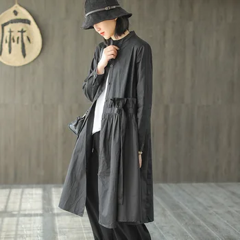 

[EWQ] 2020 Spring Autumn New Pattern Round Collar Long Sleeve Solid Patchwork Single Breasted Vintage Coat Women AK36616