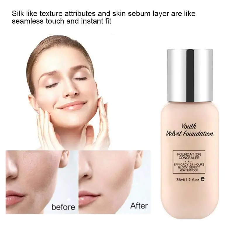 

35ml Face Foundation Professional Full Cover Concealer Waterproof Liquid Natural Foundation Cream Face Cosmetics
