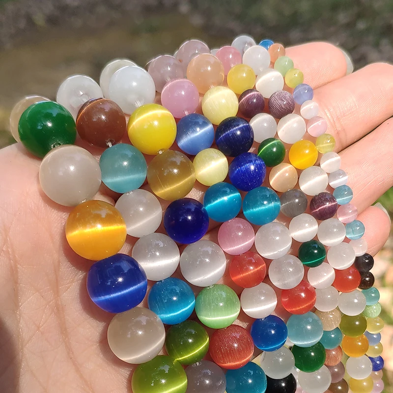 

Natural Smooth Colorful Cat Eye Opal Stone Round Loose Spacer Beads for Jewelry Making DIY Necklace Bracelet 4/6/8/10/12mm