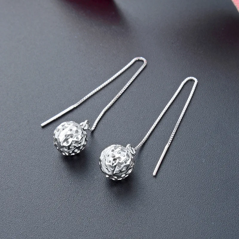 

SA SILVERAGE Long Ball Hollow Earrings Drop Earring Geometric Type Simple and Versatile Earrings S925 Sterling Silver