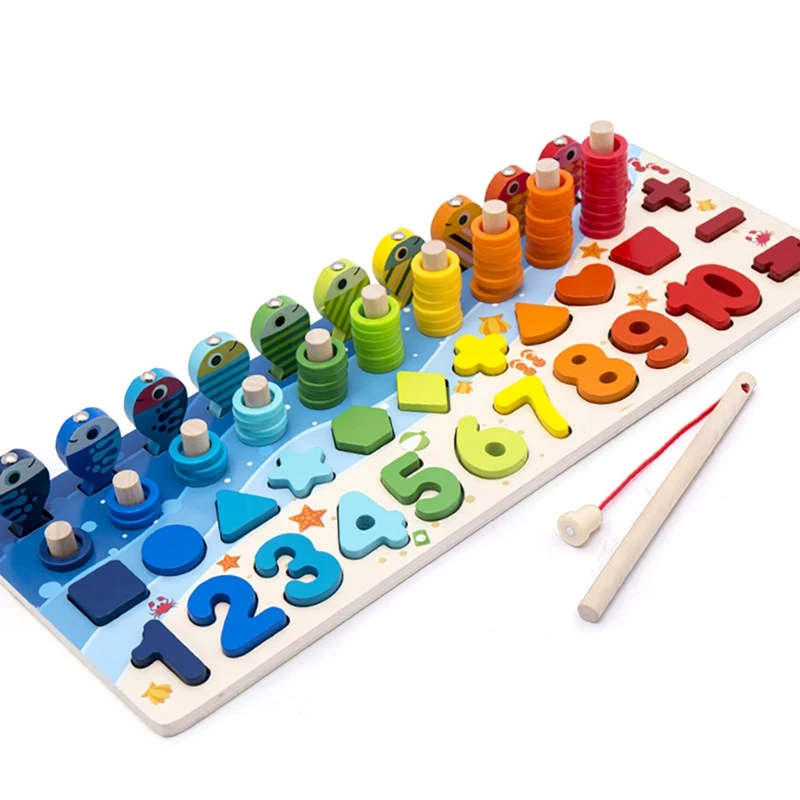 

Wooden Children's Fun Two-In-One Digital Fishing Logarithmic Board