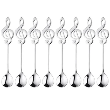 

8Pcs Cute Music Theme Tea Stirring Spoon Coffee Spoon Stainless Steel Note Shape Small Ice Cream Dessert Scoop Creative Flatwa