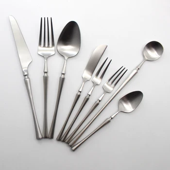 

European Silver Cutlery Set Stainless Steel Spoons And ForksTravel Utensil Set Kitchen Cubiertos De Acero Inoxidable Home BD50CJ