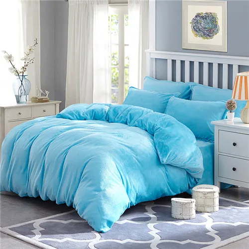 solid blue Зимнее постельное белье из флиса Комплект Реверсивный пододеяльник двухсторонний фланель плоский лист 3/4 шт. домашний текстиль постельное белье Домашний постельное белье caroset - Цвет: solid blue