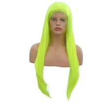 Куинлюкс парики флуоресцентные зеленые синтетические парики для женщин длинные шелковистые прямые кружевные передние парики с бесплатной частью бесклеевые Косплей волосы