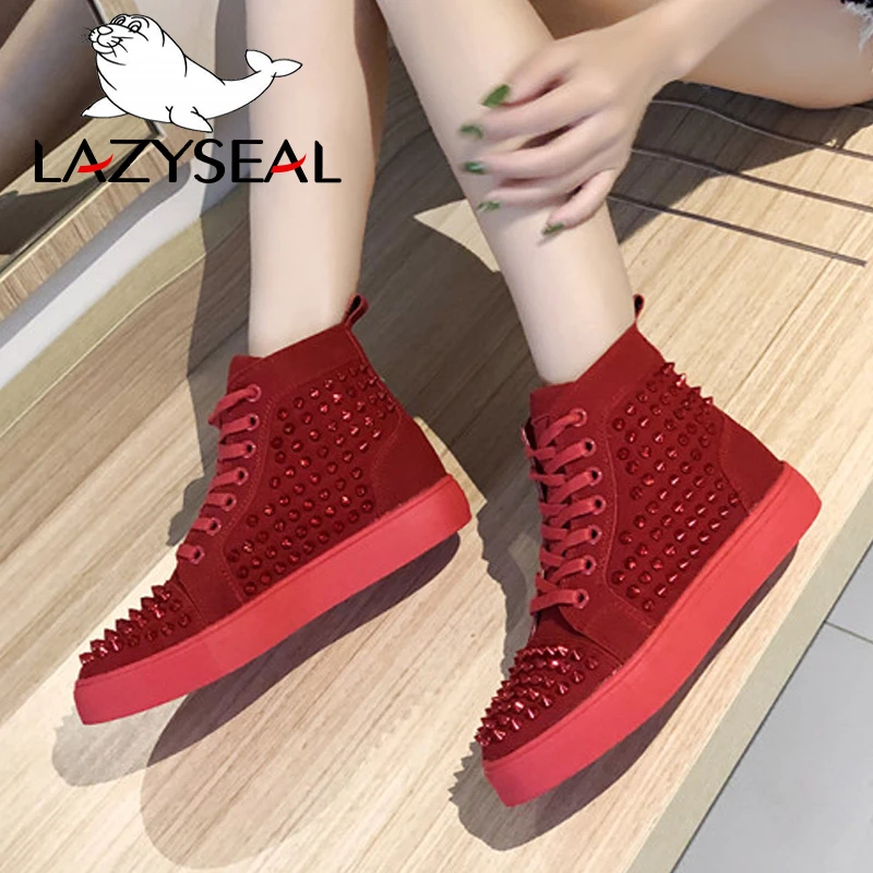 

LazySeal Crystal Diamond Shoes Woman Ankle Boots For Women Lace-Up Flat Heels Round Toe Casual Women Sneakers Ladies Shoes