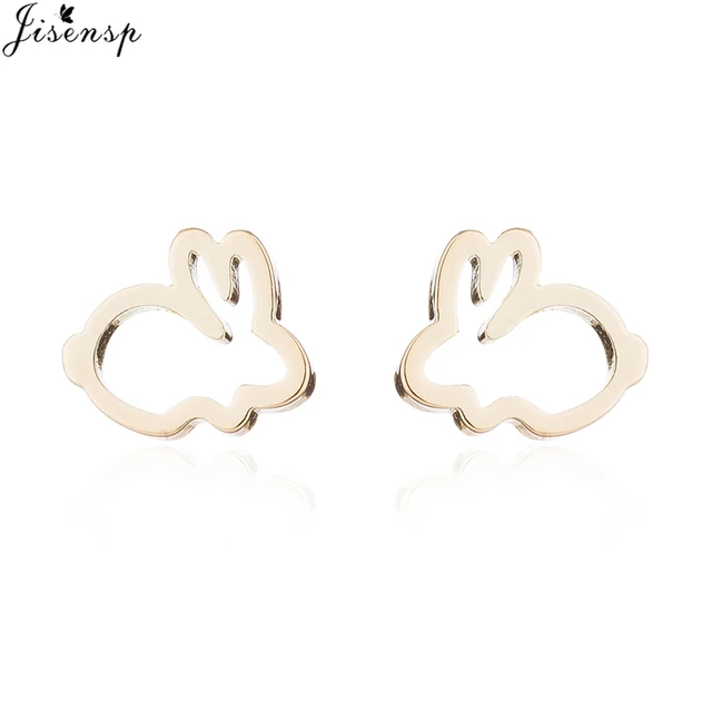 Jisensp Silver Plated Earrings Lovely Tiny Rabbit Ear Stud for Women Girls Cartoon Bunny Earring Fashion Jewelry Gift steel earrings