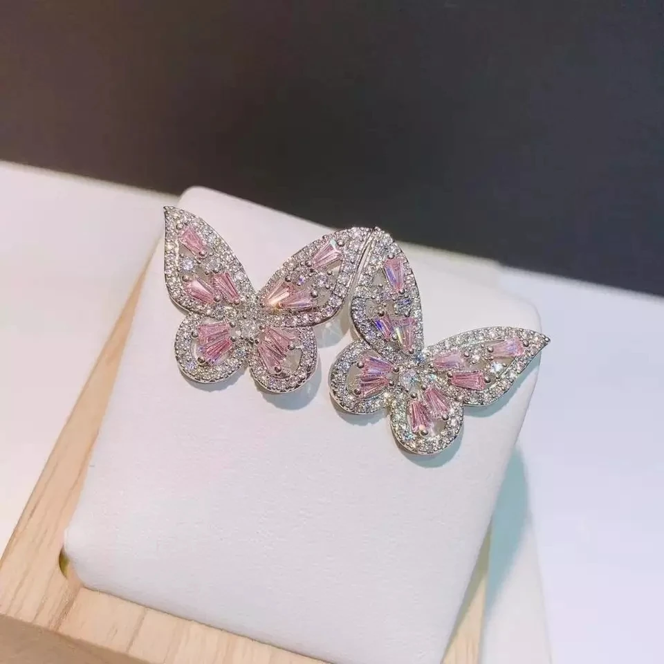 YANMEI Роскошные элегантные серьги-бабочки с кубическим цирконием для женщин и девочек, серьги-гвоздики для свадебной вечеринки YME7833