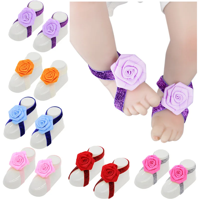 

Cute Multicolor Baby Toddler Shoes Baby Girls Barefoots Sandals Elastic Force Big Bow Foot Flower Feet Accessories 6Colors