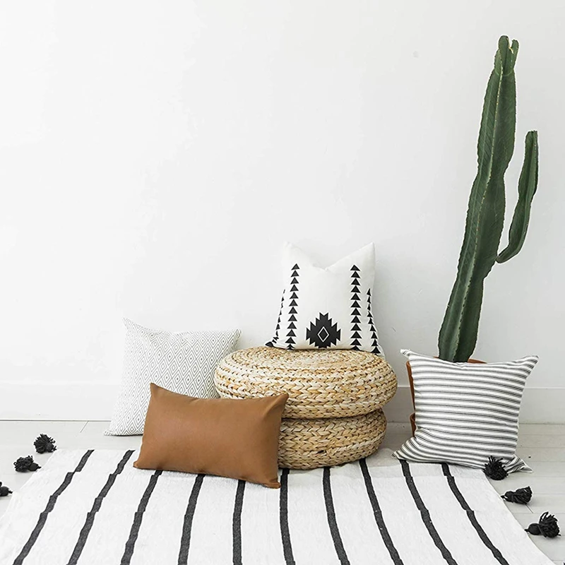Decorative Lumbar Throw Pillow Cover Only For Couch,Sofa,Or Bed Modern Quality Design Faux Leather Milo Lumbar(12 Inchx20