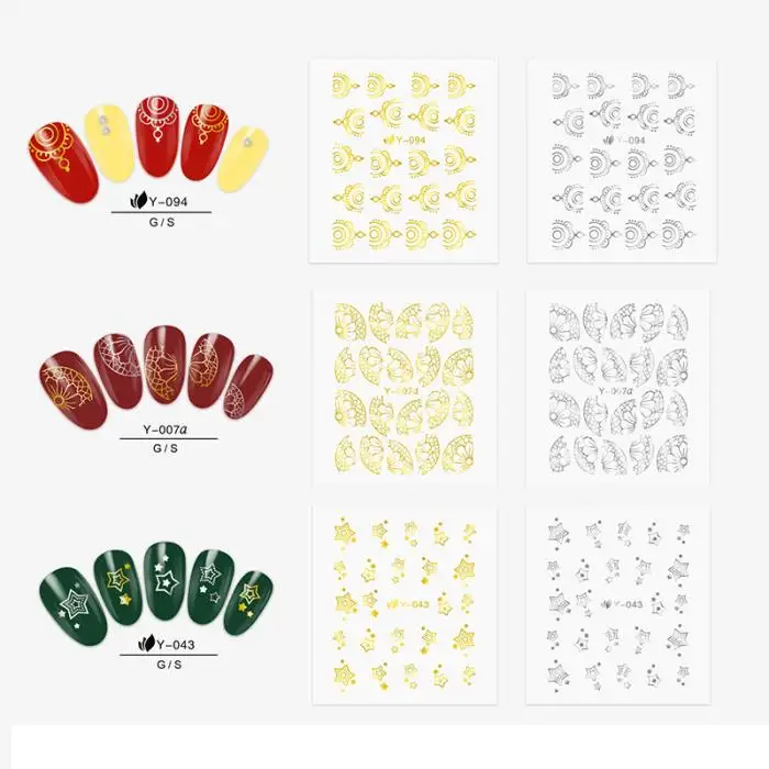 30pcs DIY Nail decoration sticker Accessories Gold Silver Random Feather Flower Spider Design Decal Nails Art Decoration Floral