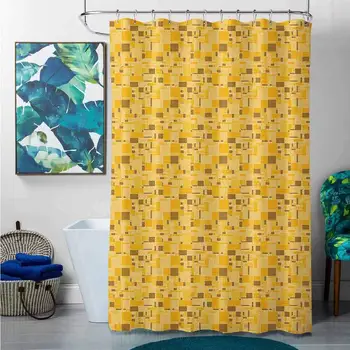 

Shower Curtains for Bathroom Orange Geometric,Geometric Squares and Rectangles Pattern Checkered Grid Style Mosaic, Marigold and
