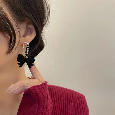 Fashion Red Bow Flocking Drop Earrings For Women Girls Statement Earrings Jewelry Accessory 2022 Party Gift Ear Decoration
