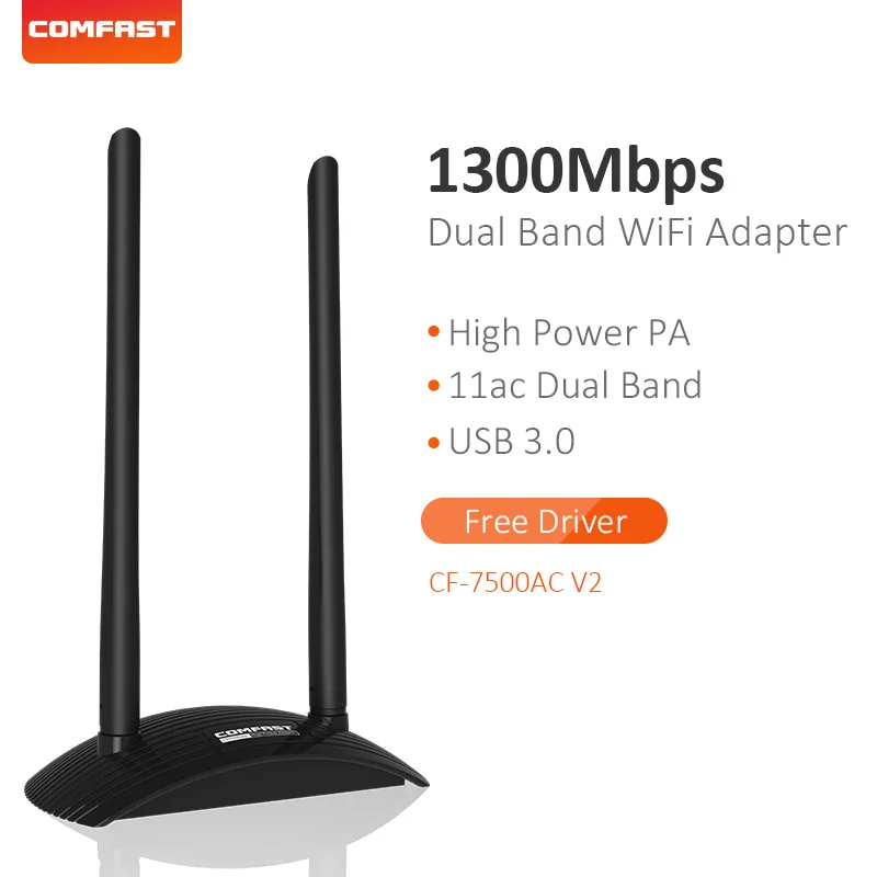 Comfast High Power Wifi Adapter 1300Mbps Gigabit USB3.0 Wireless Network Card 2*2 dual Band 6dbi Antennas CF-7500AC V2 | Компьютеры и