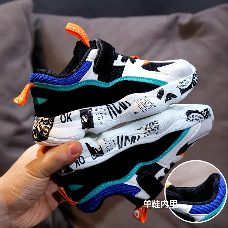 

2019 Winter Kids Sports Shoes Children Casual Boys Patchwork Sneaker Fashion Autumn Graffiti Girls Student Boots Anti-Slippery