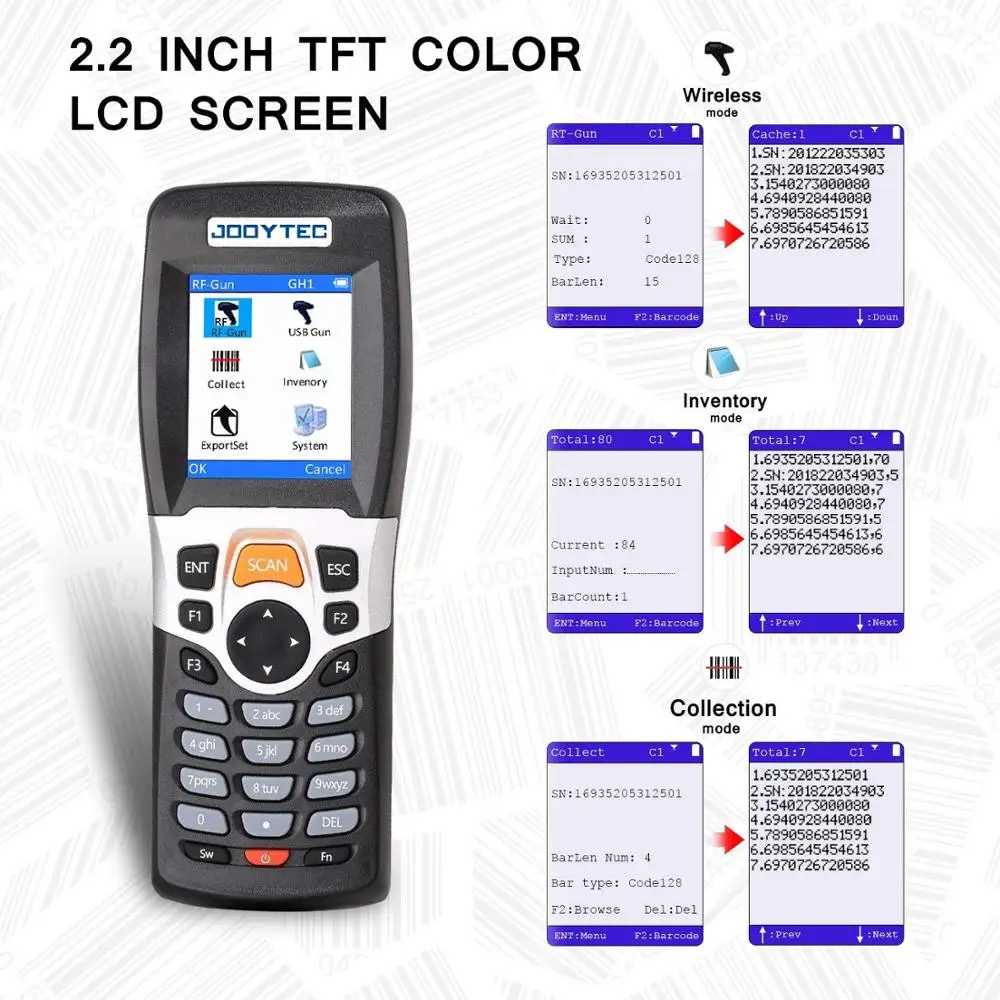 2 4G Wireless Barcode Scanner and Collector Portable Data Collector Terminal Inventory Device USB Barcode Scanner 3