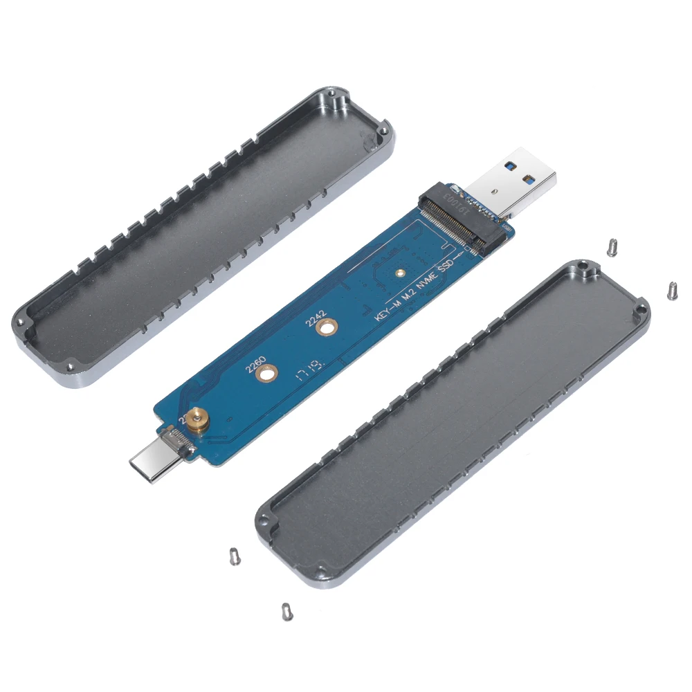 Aluminum Alloy Dual USB3.1 Mobile SSD Hard Disk Box TYPE-A+C TO M.2 NVME Hard Disk Case