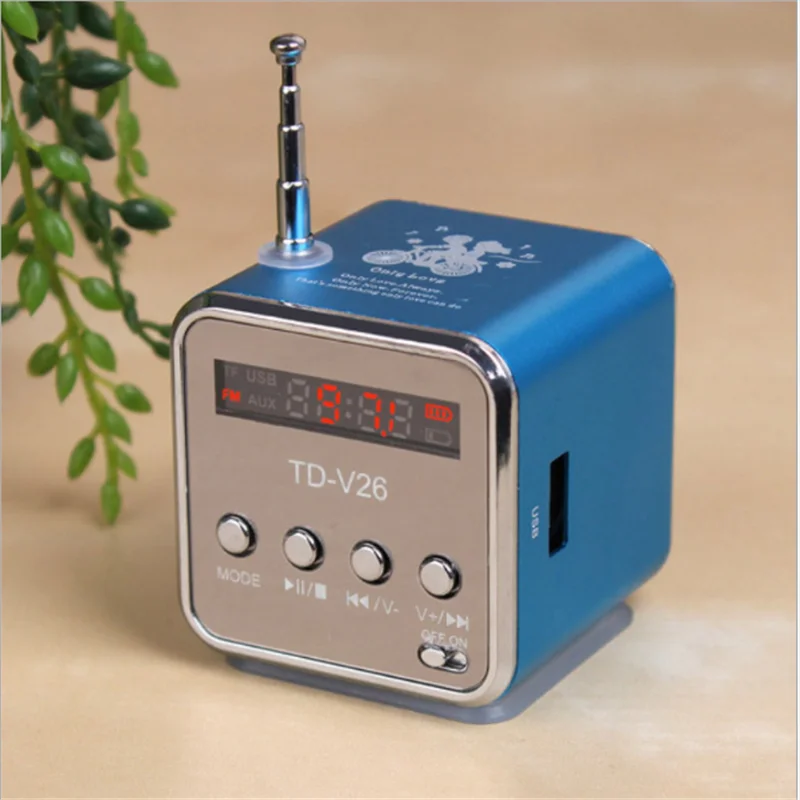 

Portable TD-V26 Digital FM Radio Speaker Mini FM Radio Receiver With LCD Stereo Support Micro TF Card Aluminum Speaker