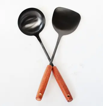 

Chinese Cooking Set Iron Spatula Soup Spoon Long Wooden Handle Anti-scald High Temperature Resistant Cooking Gadgets Kitchen Set